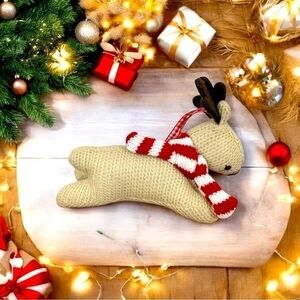 Handmade Knitted Reindeer Christmas Ornament 5.5" Polyester Stuffed Tree Decor